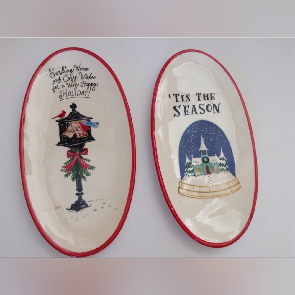 Magenta Red & White Holiday Decor 2 Pc Platter Set by designer Angela Staehling